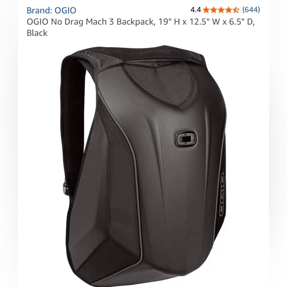 Motorcycle Ogio black no drag Mach 3 backpack